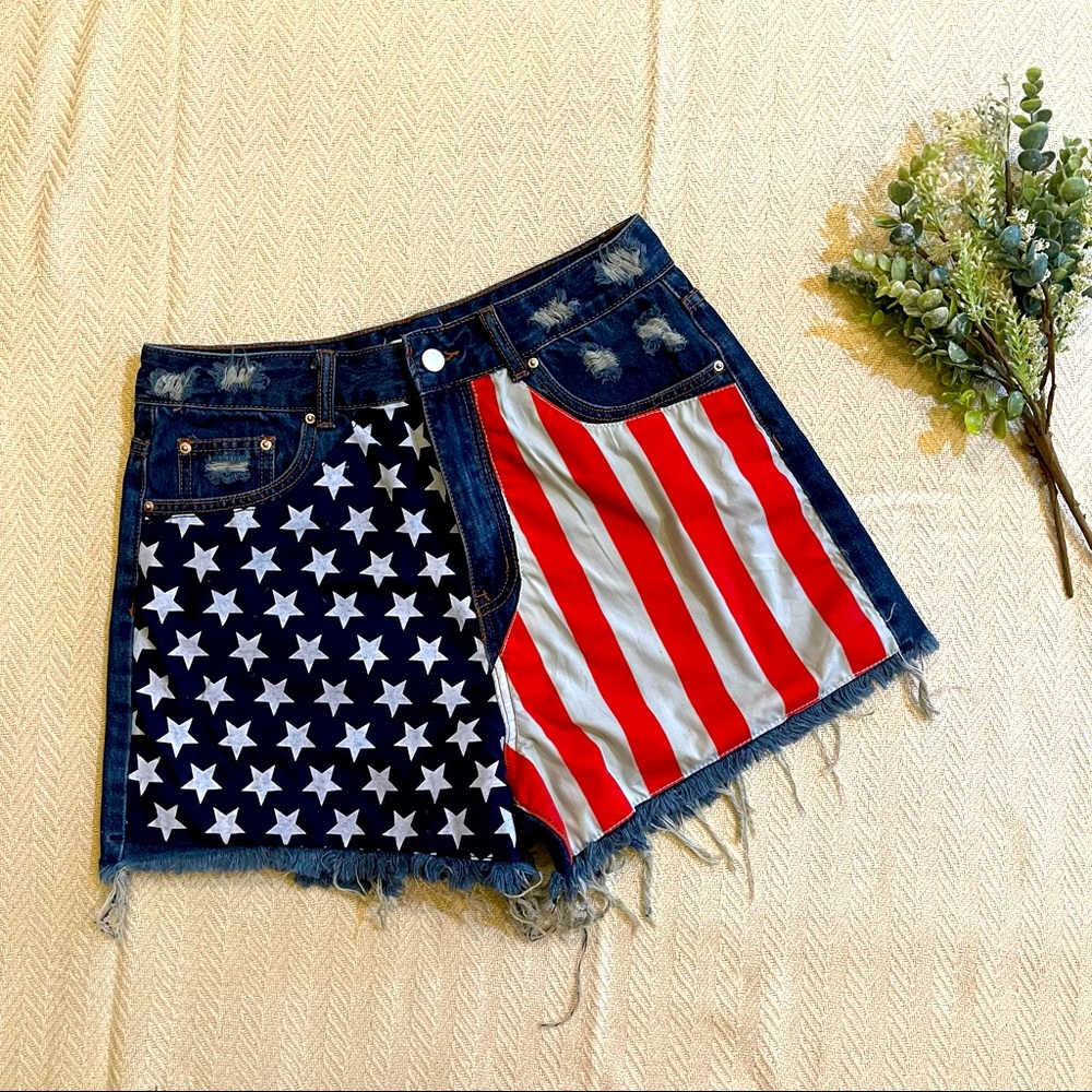 American Flag High Waist Denim Shorts NWT
